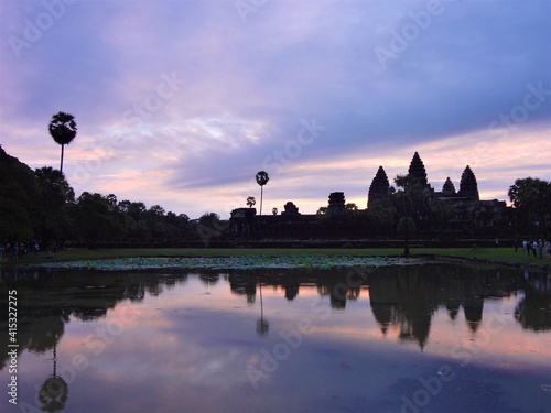 Angkor Wat temple at dawn in Siem Reap, Cambodia, Ancient Khmer architecture. 