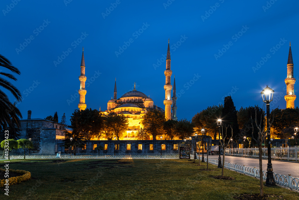 Naklejka premium Sultanahmet Mosque at night, Istanbul, Turkey