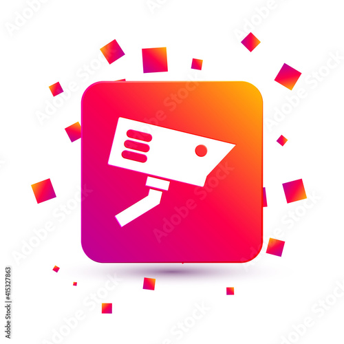 White Security camera icon isolated on white background. Square color button. Vector.