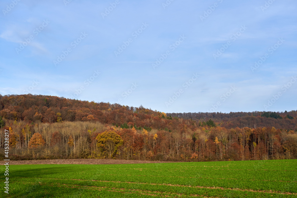 Landschaft im Naturpark Haßberge bei Königsberg in Bayern, Landkreis Haßfurt, Unterfranken, Bayern, Deutschland
