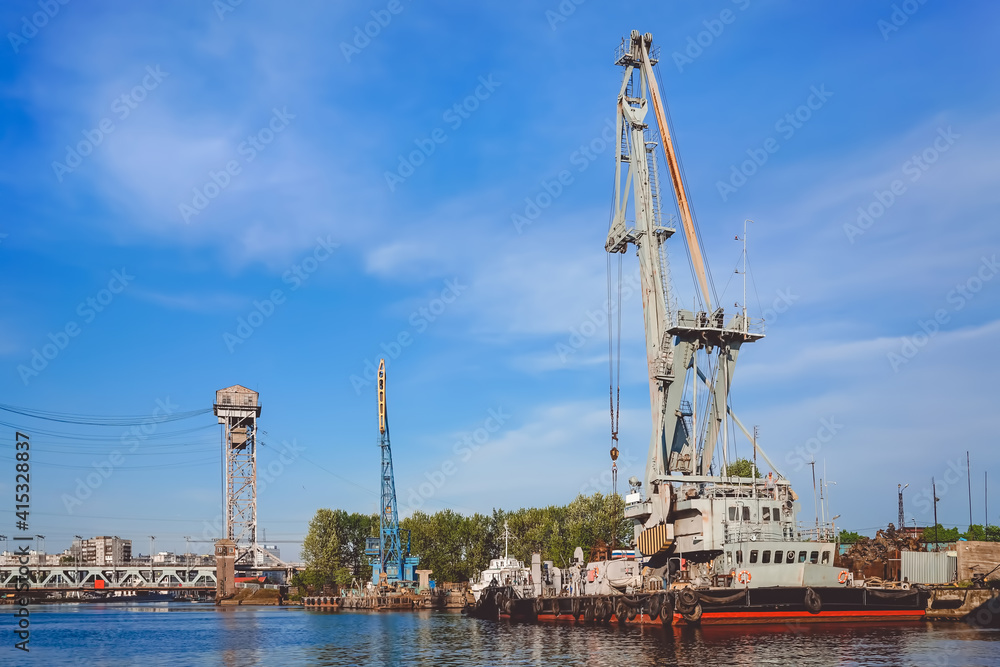 Port of a large Russian city with ships