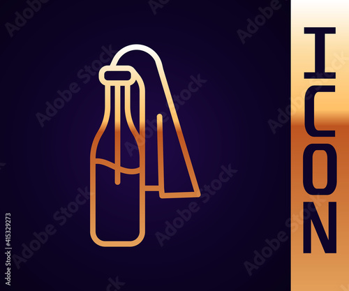 Gold line Cocktail molotov icon isolated on black background. Vector.
