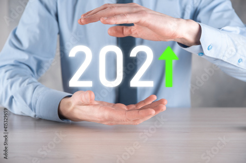 Wallpaper Mural Plan business positive growth in year 2021 concept. Businessman plan and increase of positive indicators in his business, Growing up business concepts. Torontodigital.ca