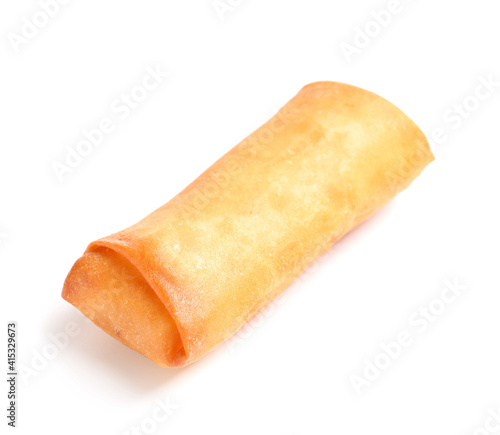 Tasty fried spring roll on white background