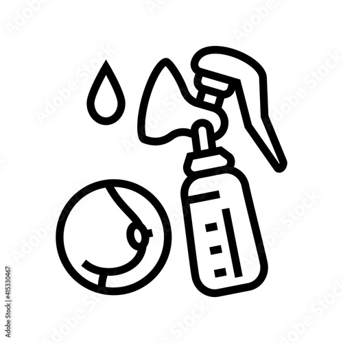 pumpking milk with breast pump line icon vector. pumpking milk with breast pump sign. isolated contour symbol black illustration