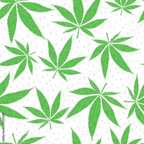 Marijuana fluorescent pattern seamless vector pattern. Neon medical cannabis, drawn outline on a dark background. Weed background for packaging, wallpaper, wrapping paper, posters, surface design © Elena Russkih