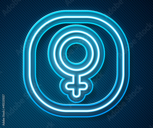 Glowing neon line Venus symbol icon isolated on blue background. Astrology, numerology, horoscope, astronomy. Vector.