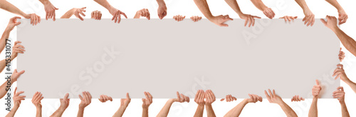 Canvastavla Many hands in different positions holding a poster