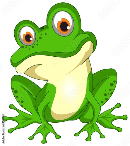 Grüner lachender und sitzender vektor Frosch. Weißer isolierter Hintergrund.