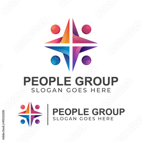 modern color logo of abstract people group, People human together family unity logo, community people care symbol