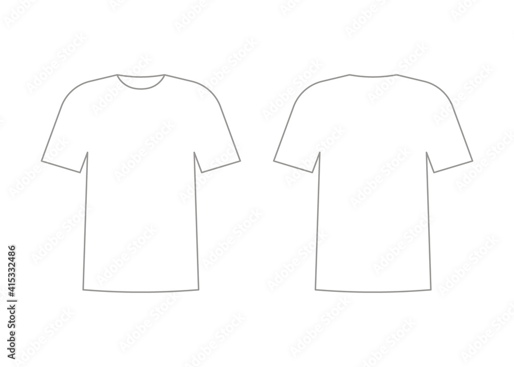 Mens white t-shirt outline template with short sleeve. Shirt mockup in ...