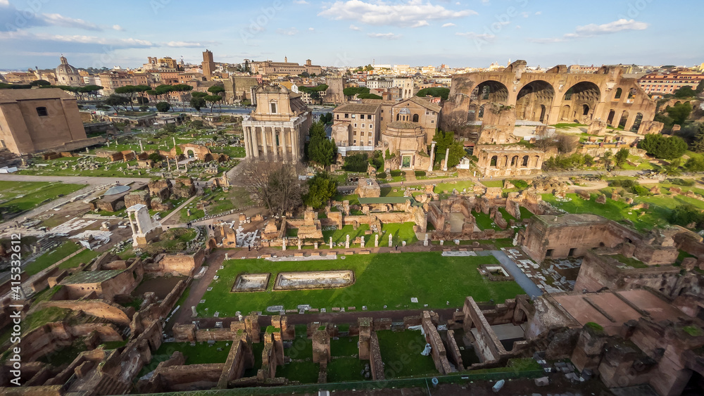 Aerial view of ancient roman forum