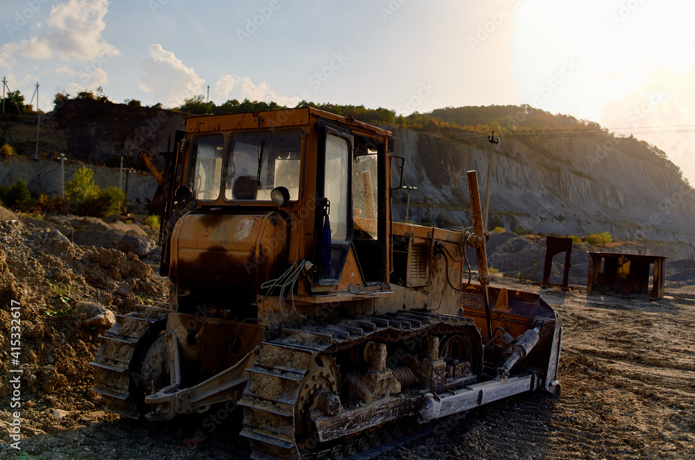 excavation truck excavator gravel sand blue sky sun summer construction work excavation truck excavator gravel sand blue sky sun summer construction work