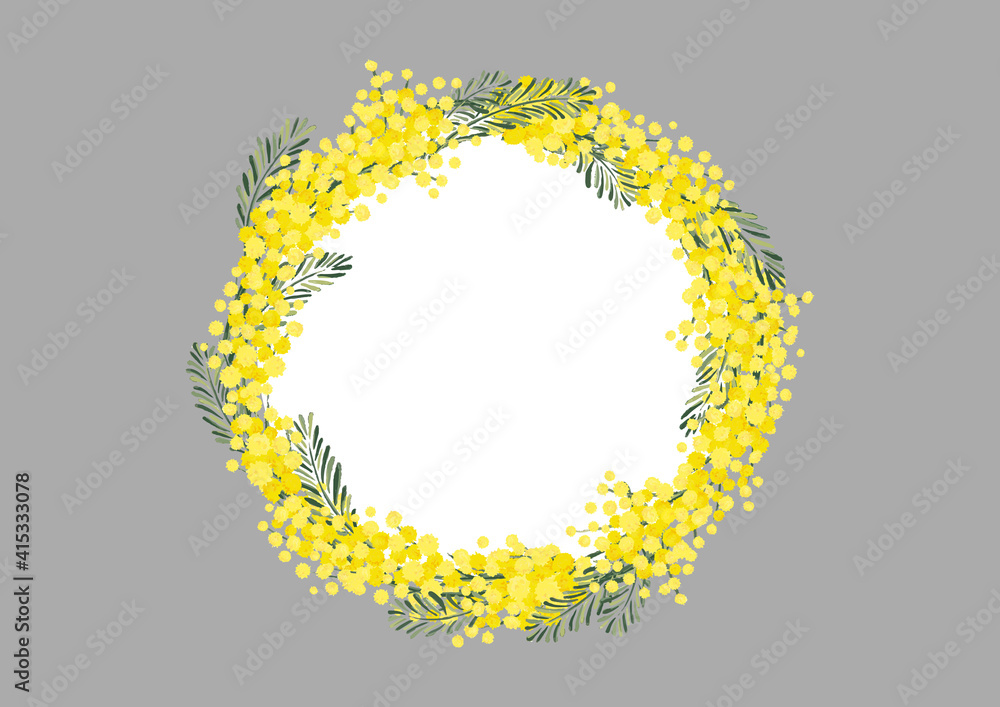 ミモザ アカシア リース 春のイラスト ドライフラワー 植物柄 ミモザ アカシア リース 春のイラスト ドライフラワー 植物柄