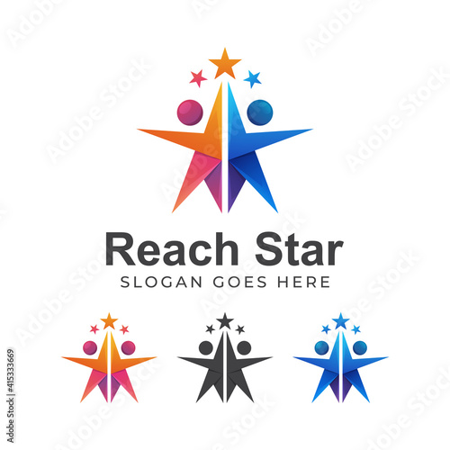 modern color logo of reach star or reaching dream, business success star kids logo