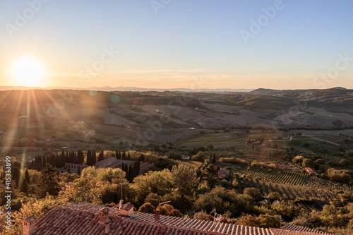 Beautiful sunset in Tuscany during Ototoño, where ocher tones predominate in the photo 