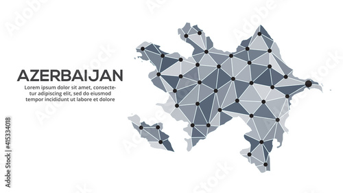 Azerbaijan communication network map. Vector image of a low poly global map with city lights. Map in the form of triangles and dots