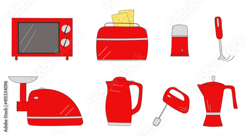 Set of electrical kitchen appliances. Isolated vector image on a white background.