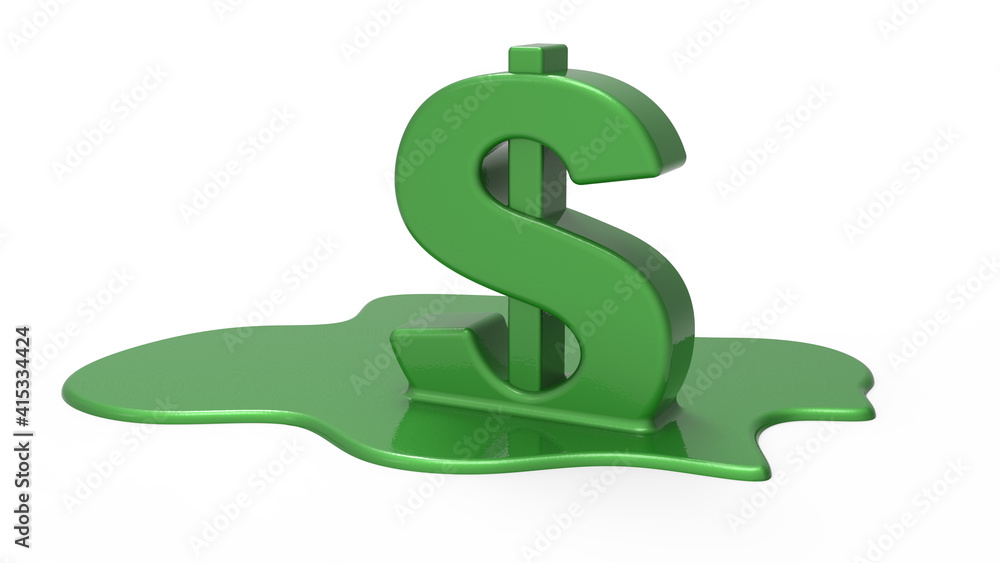 3D illustration of dollar symbol melting stock photo. 3D illustration of dollar symbol melting stock photo.