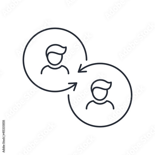 Silhouette of a man and a round arrow. Affiliate program concept. Vector icon isolated on white background. 