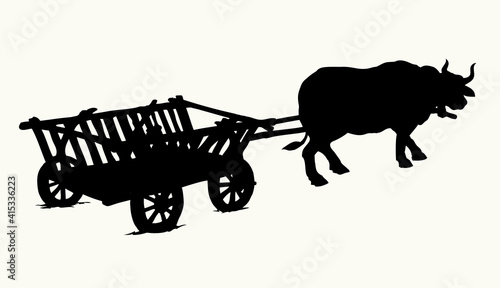 Empty cart drawn by oxen. Vector drawing