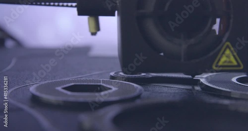 3D printer in process. Fused deposition modeling, FDM. PLA material. Additive technology for 3d printing. Futuristic technology.