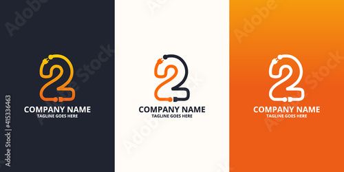 Electric initial number 2 Logo Icon Template. Illustration vector graphic. Design concept Electrical plug  With number symbol. Perfect for corporate, more technology brand identity