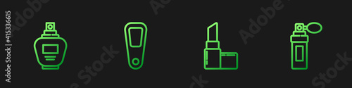 Set line Lipstick, Perfume, Hand mirror and . Gradient color icons. Vector.