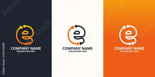 Electric initial letter E Logo Icon Template. Illustration vector graphic. Design concept Electrical plug  With letter symbol. Perfect for corporate, more technology brand identity