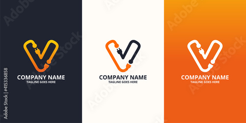 Electric initial letter V Logo Icon Template. Illustration vector graphic. Design concept Electrical plug  With letter symbol. Perfect for corporate, more technology brand identity