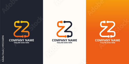 Electric initial letter Z Logo Icon Template. Illustration vector graphic. Design concept Electrical plug  With letter symbol. Perfect for corporate, more technology brand identity