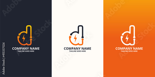 Electric initial letter D Logo Icon Template. Illustration vector graphic. Design concept Electrical plug  With letter symbol. Perfect for corporate, more technology brand identity