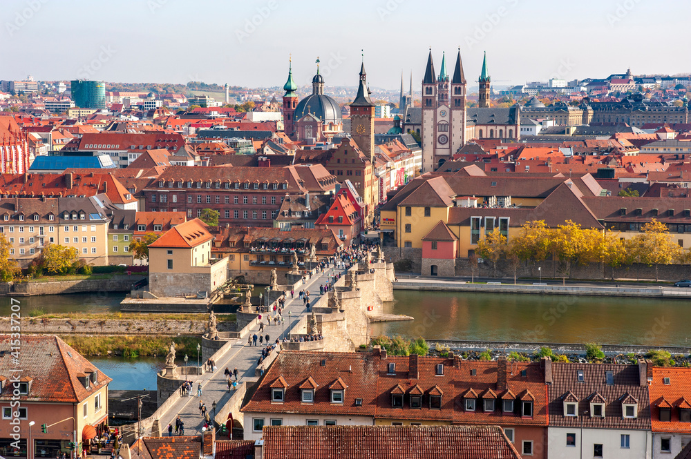 Obraz premium panoramic medieval old town Wurzburg in Germany