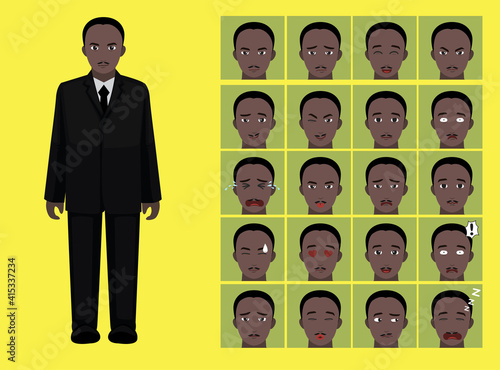 Manga Style African American Black Politician Man Cartoon Character Emotion