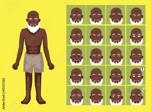 Manga Style African American Black Slave Old Man Cartoon Character Emotion
