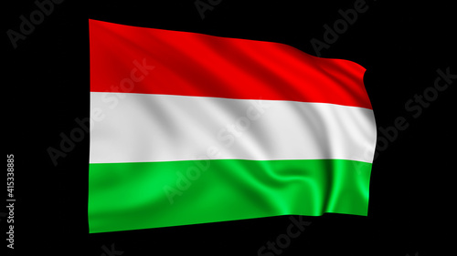 Free Download The flag of Hungary isolated on black, realistic 3D wavy Hungarian flag render illustration. - GFXLoad