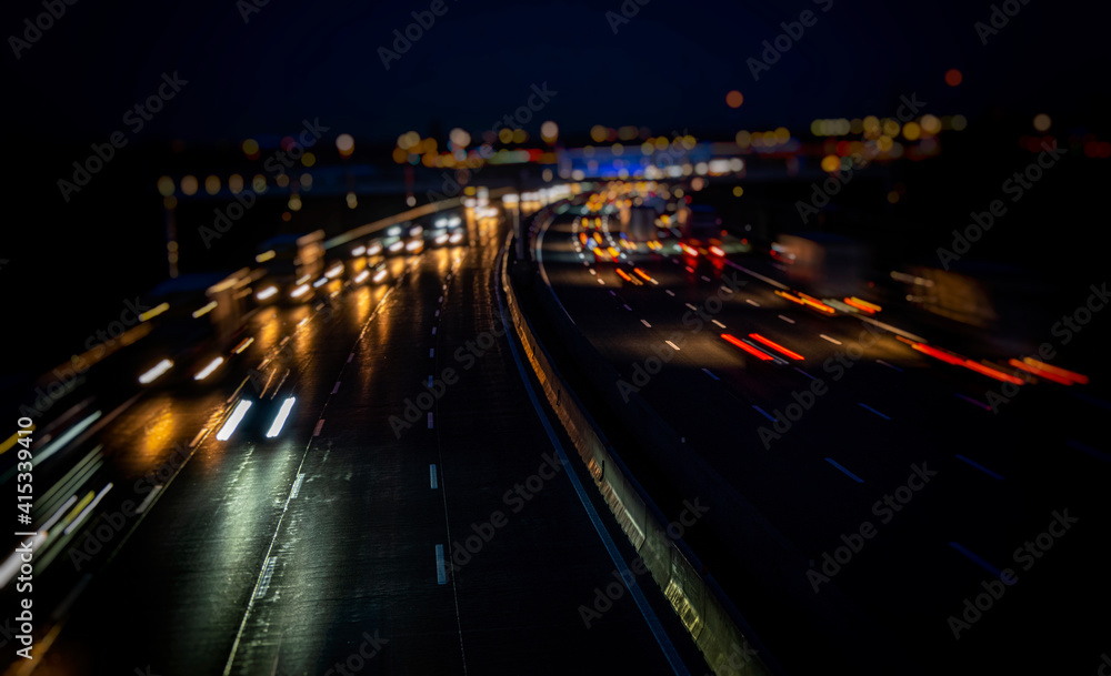 busy highway traffic at night