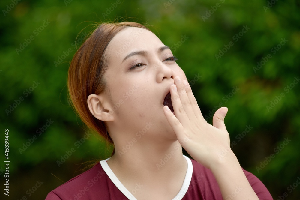 Beautiful Redhead Female Yawning Wearing Tshirt Beautiful Redhead Female Yawning Wearing Tshirt
