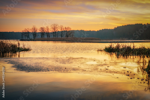 Beautiful  colorful autumn lake. lublin zalew zemborzycki   Poland