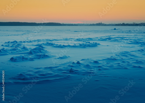 Beautiful sunset on the frozen winter lake, zalew zemborzycki lublin poland