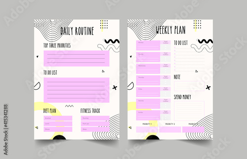 Minimalist planners. Daily, weekly, monthly planner template. Bullet Journal.   Cute and simple printable to do list. Business organizer page. Paper sheet. 