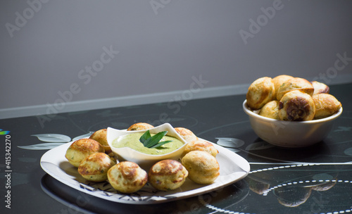 Indian Home Made Recipe 'Aappe' with Green Chatni. Specialty Of South Indian Food