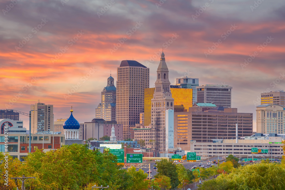 Skyline of downtown Hartford city, cityscape in Connecticut, USA