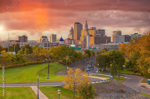 Skyline of downtown Hartford city, cityscape in Connecticut, USA