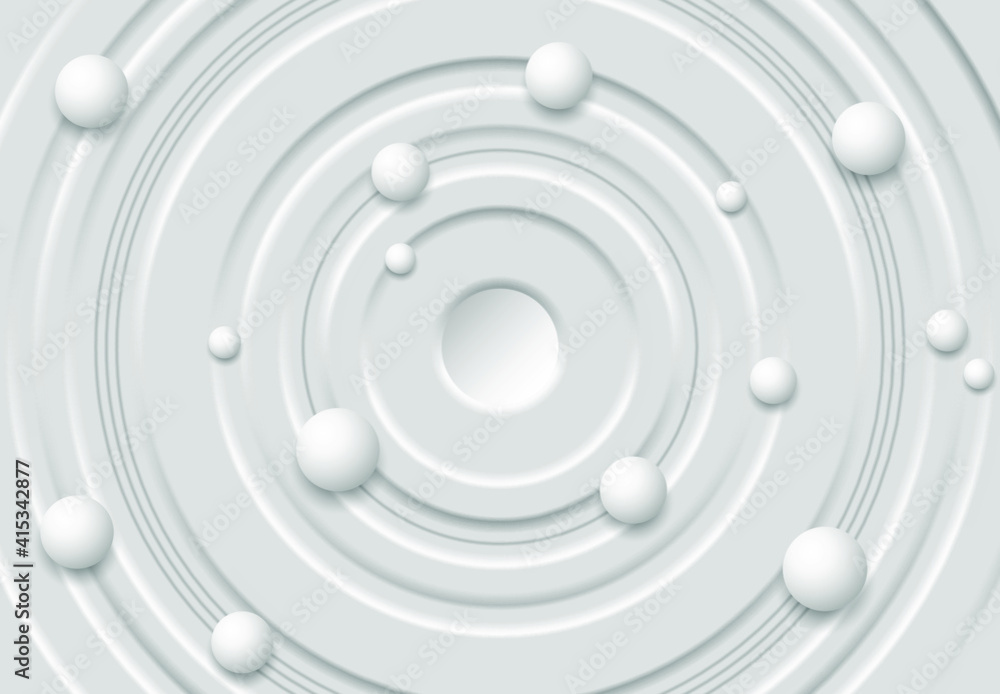 Obraz premium Multilayered light gray round frame with shadow and white spheres