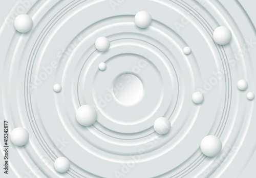 Multilayered light gray round frame with shadow and white spheres