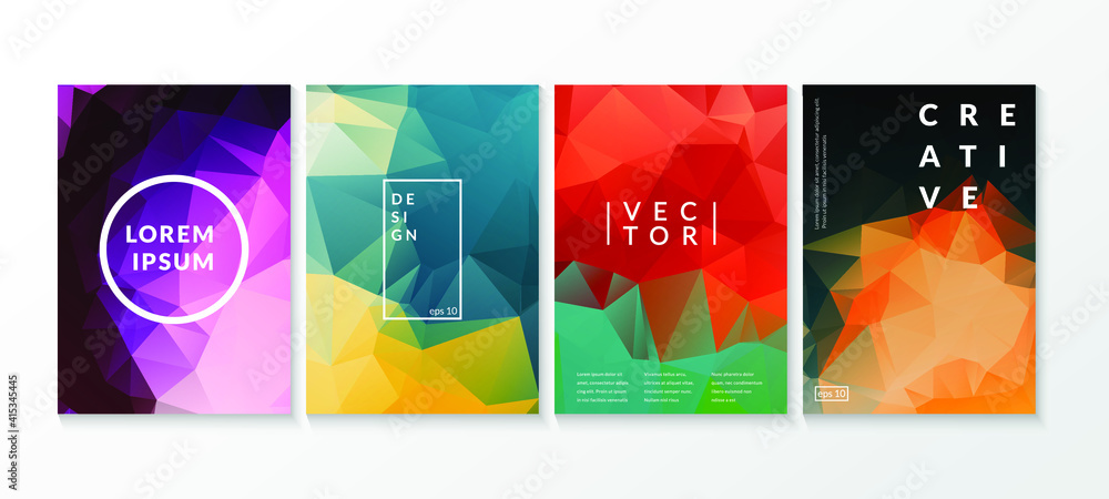Triangle vector banners collection. Set of low poly triangular backgrounds. Modern colorful low poly vectors can be used for social media, web, advertising, printing etc