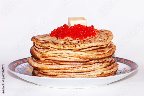 pancakes with red caviar and butter