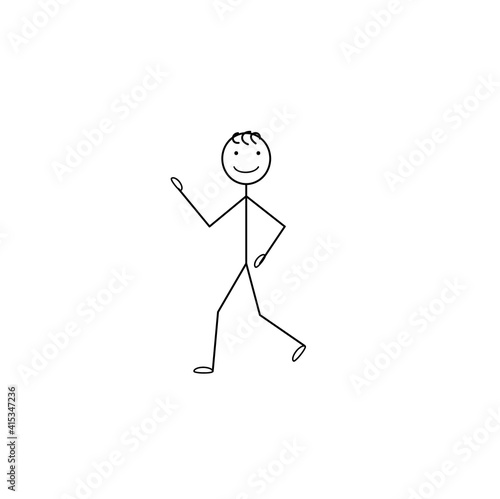 happy man sketch confidently moving forward to his goal, businessman isolated on a white background