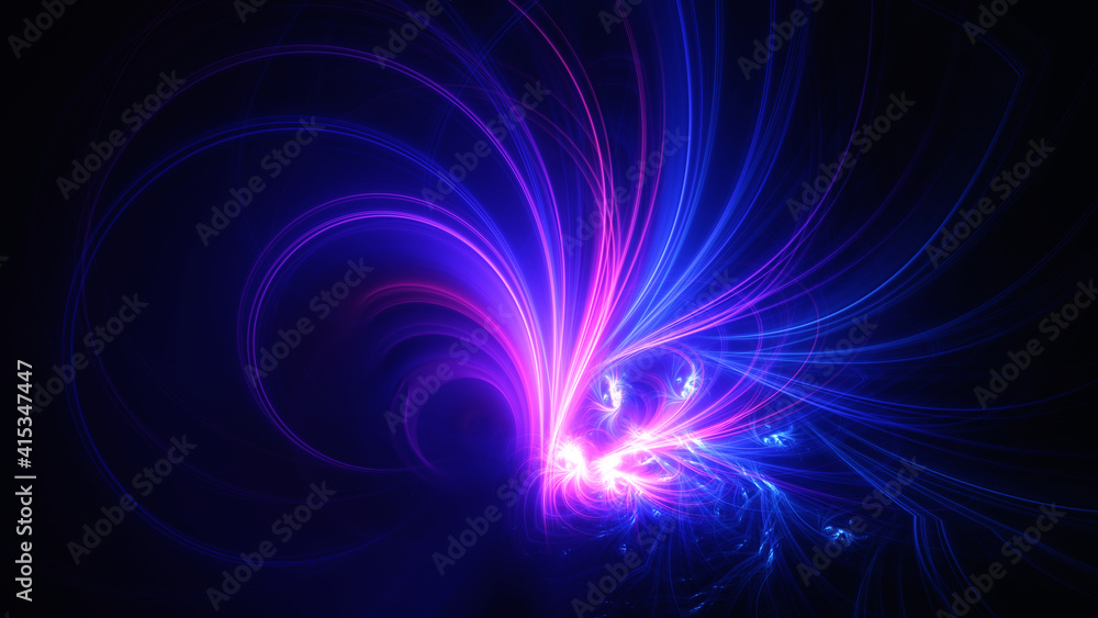 Abstract background, smooth blue and red lines on a black background. Abstract background, smooth blue and red lines on a black background.
